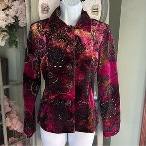 Women’s CHICOS Velvety Embellished Jacket Blazer Multicolored Burgundy Size 0